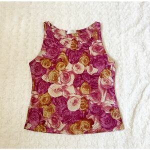 y2k pink rose print sleeveless top